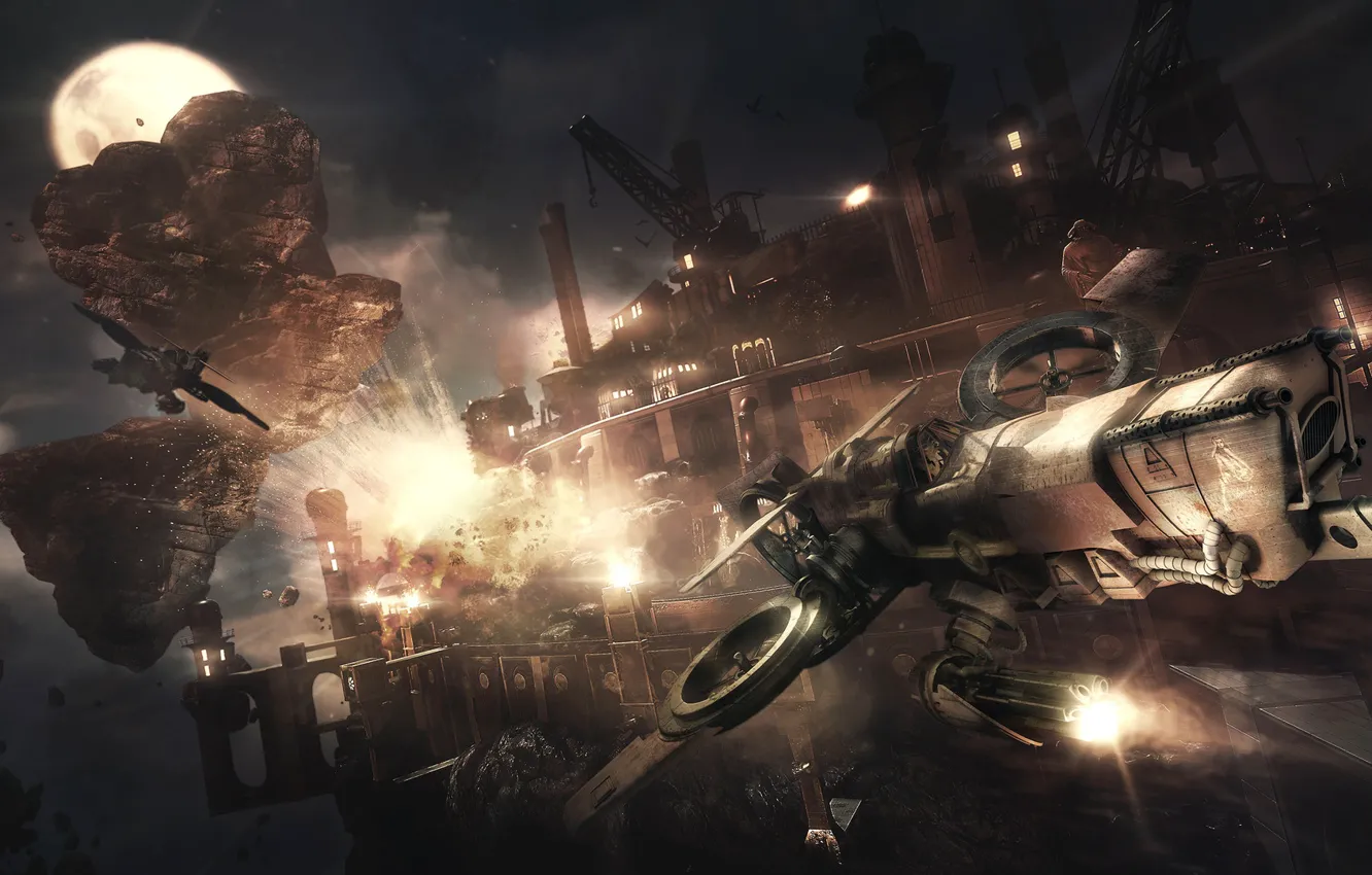 Photo wallpaper the explosion, Assault on the Forge, flying machine