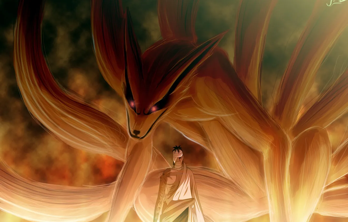 Photo wallpaper hands, Fox, male, Naruto, Naruto, scar, art, tailed