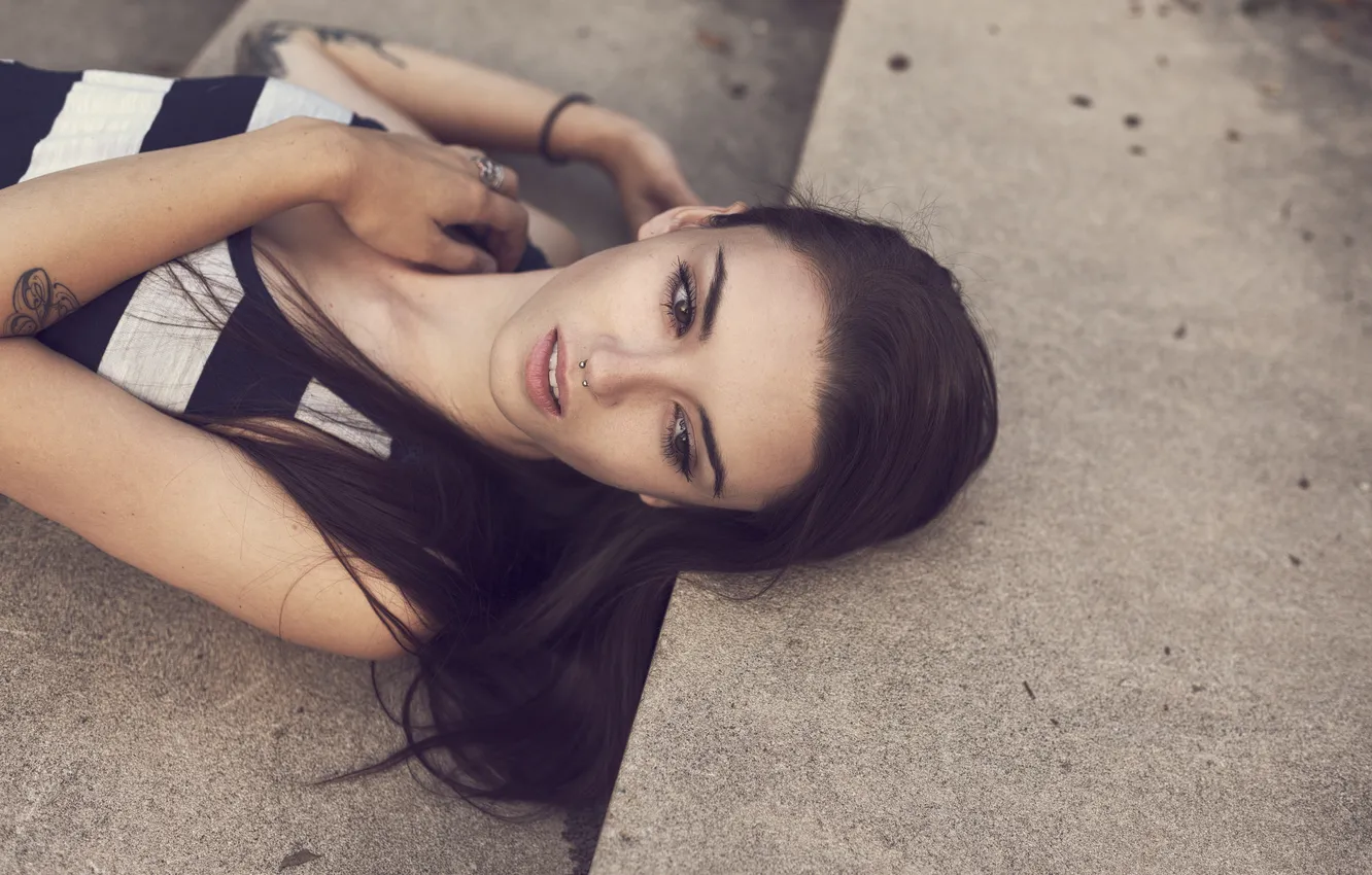 Photo wallpaper look, girl, piercing, brunette