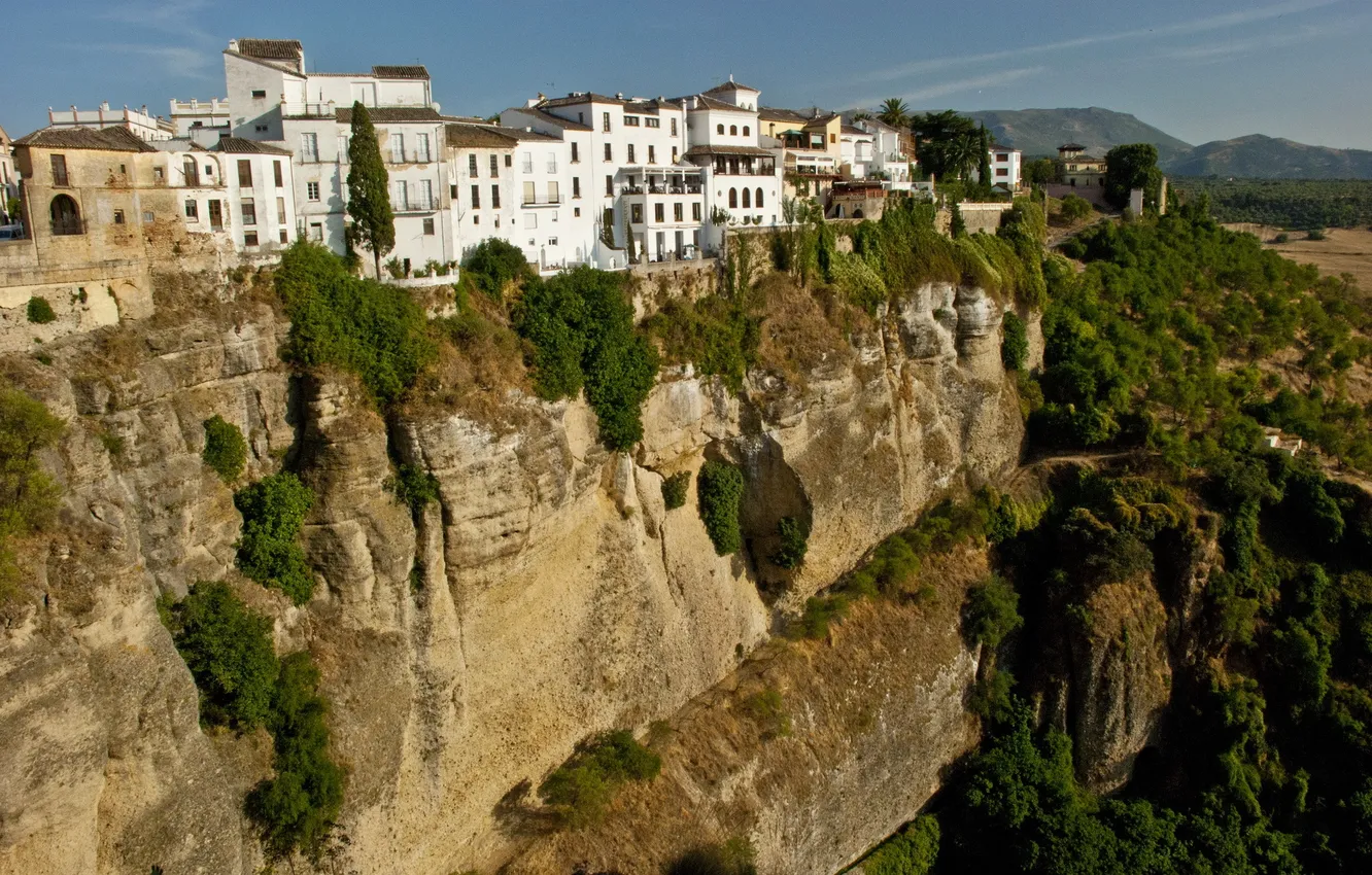 Photo wallpaper the city, photo, rocks, home, Spain, Ronda