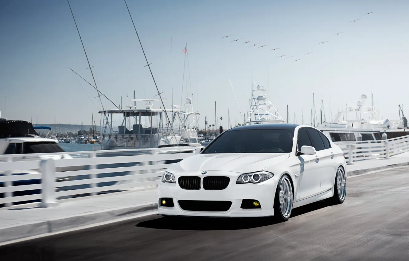 Photo wallpaper BMW, speed, yachts, BMW, pier, white, white, F10