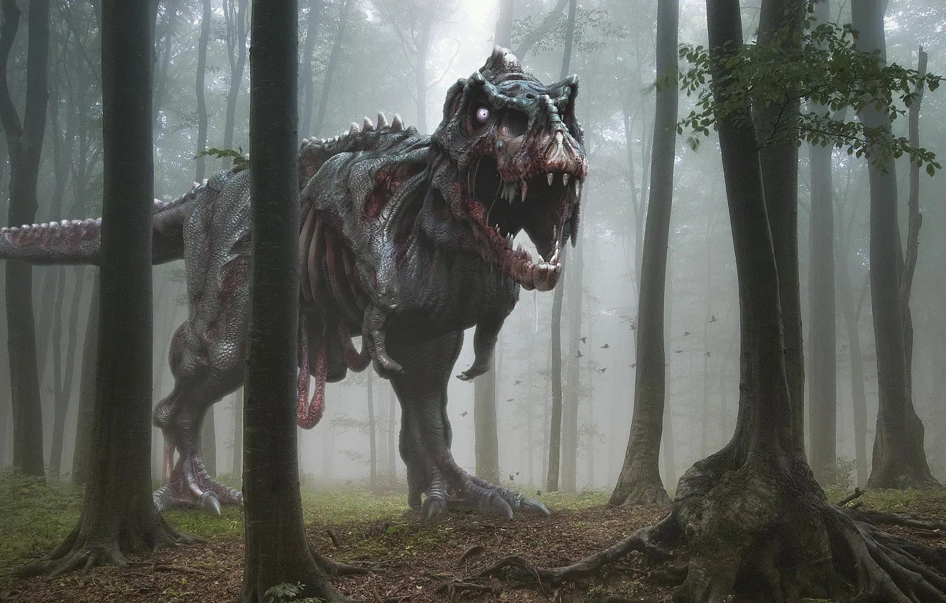 Photo wallpaper fantasy, art, digital art, dinosaurs