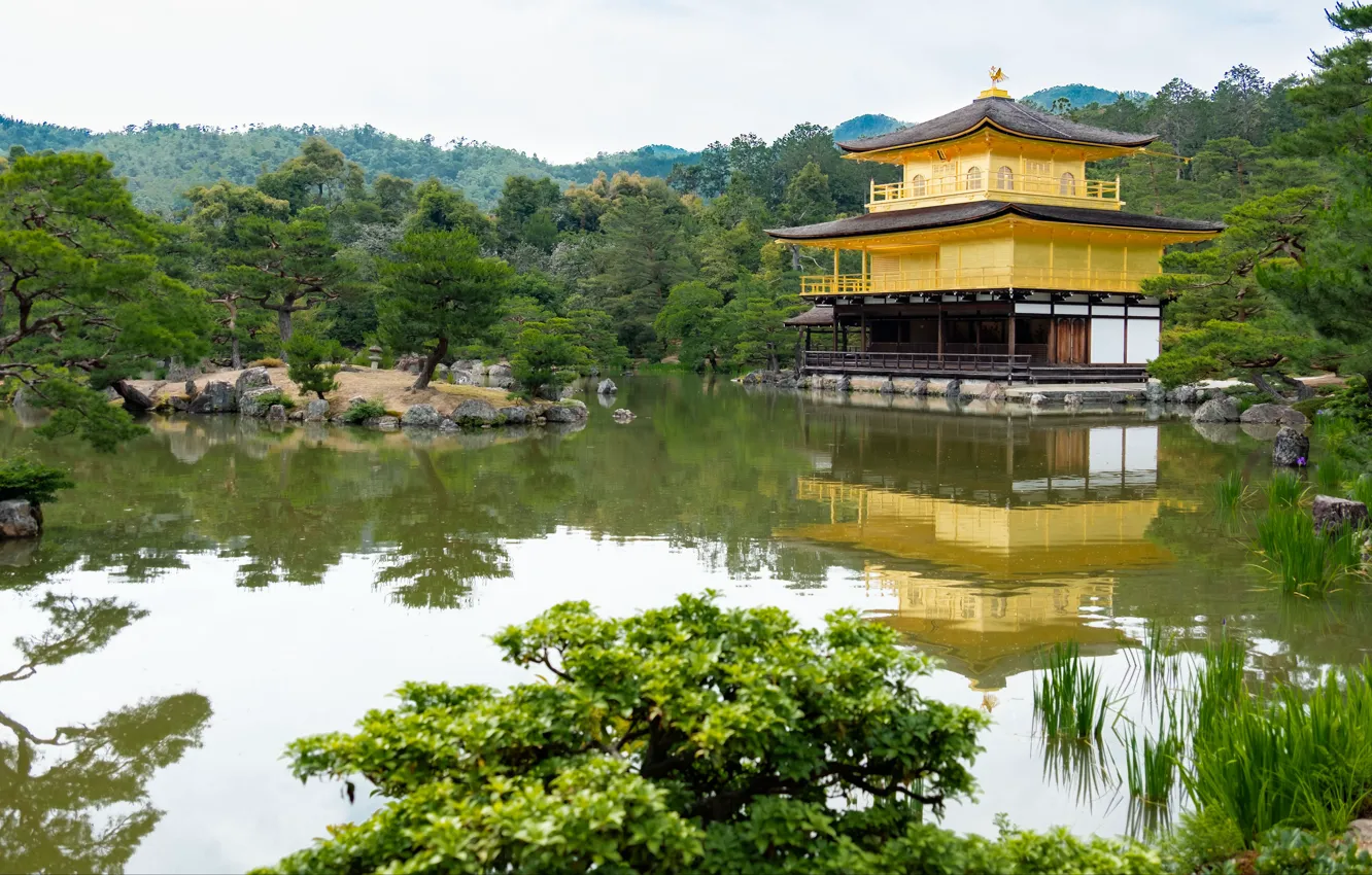 Photo wallpaper pond, Japan, garden, temple