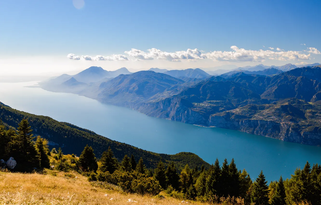 Photo wallpaper mountains, lake, Alps, Italy, panorama, Italy, Alps, Lake Garda