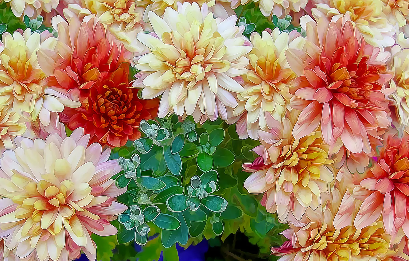 Photo wallpaper rendering, petals, garden, flowerbed