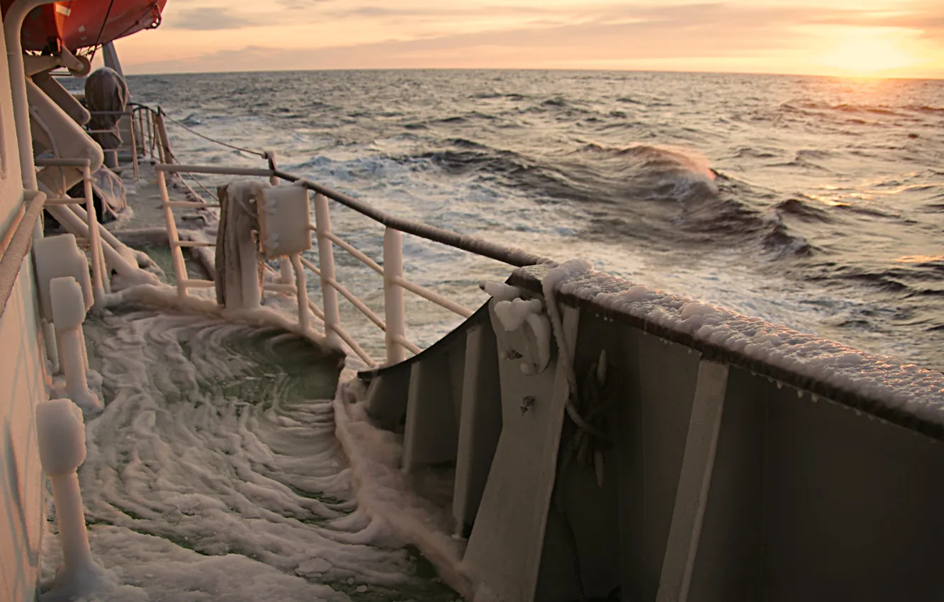 Photo wallpaper sea, the sky, ship, ice storm