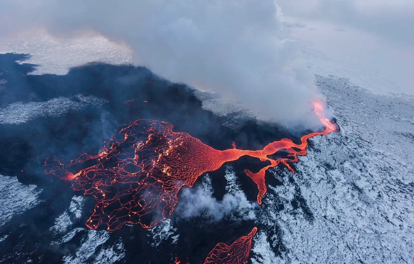 Photo wallpaper water, snow, nature, smoke, couples, lava