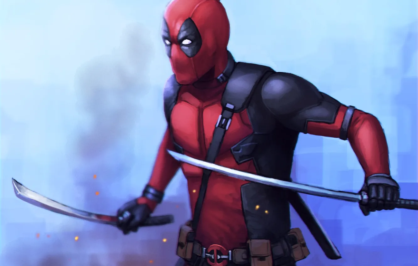 Photo wallpaper sword, mask, villain, Ryan Reynolds, art, Deadpool, Marvel Comics
