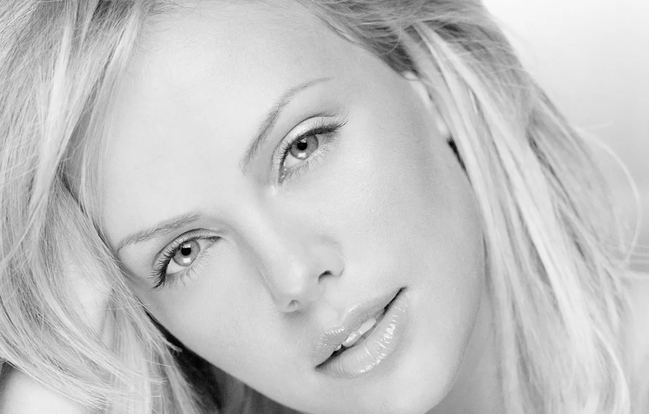Photo wallpaper Charlize Theron, black and white, Charlize Theron