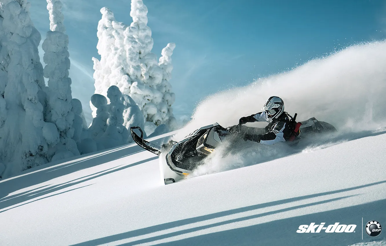 Photo wallpaper snow, sport, snow, snowmobile, Sport, summit, snowmobile, ski-doo