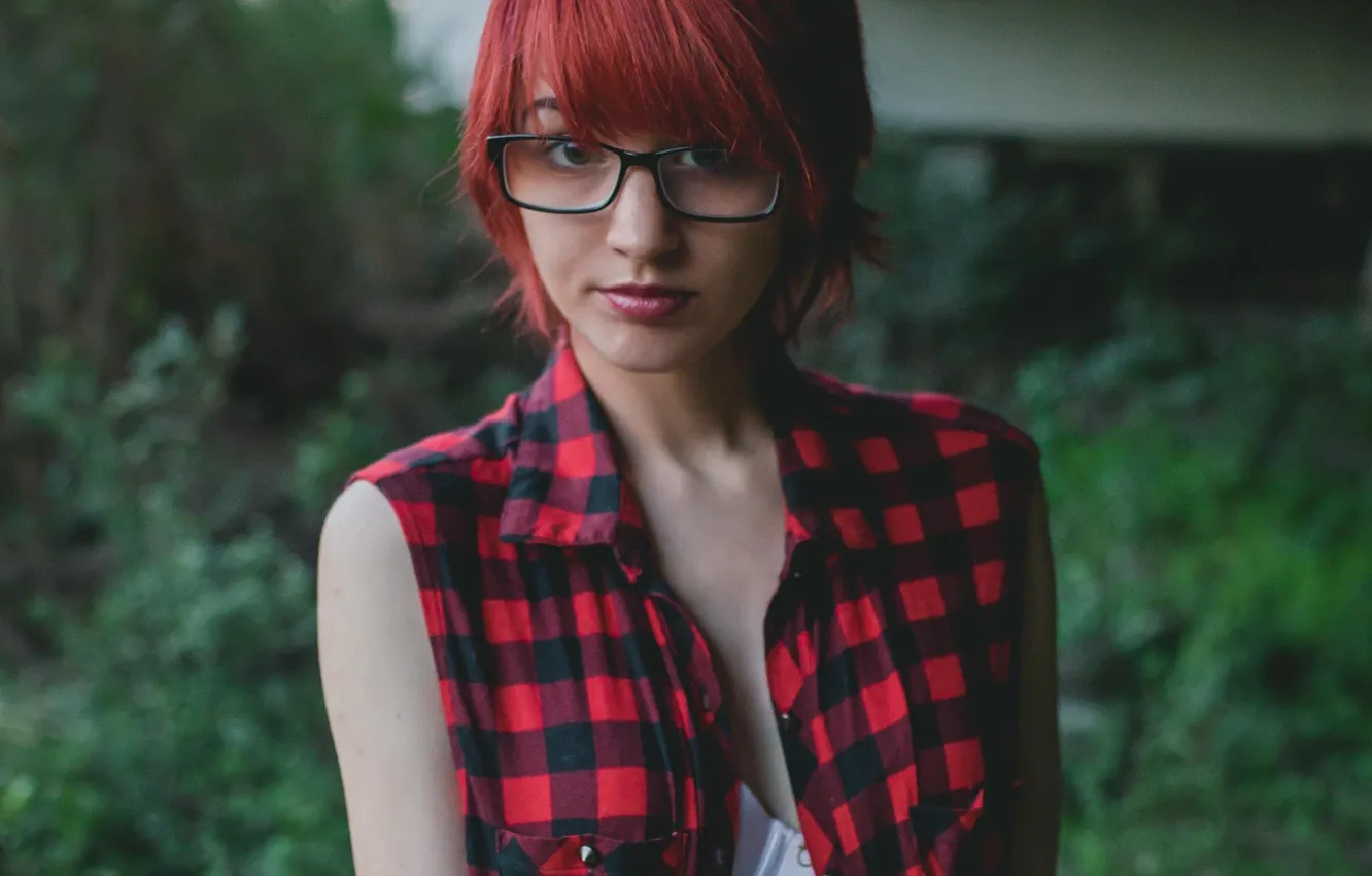 Photo wallpaper piercing, brunette, tattoo, red, glasses, Suicide Girls, Tuxie Suicide