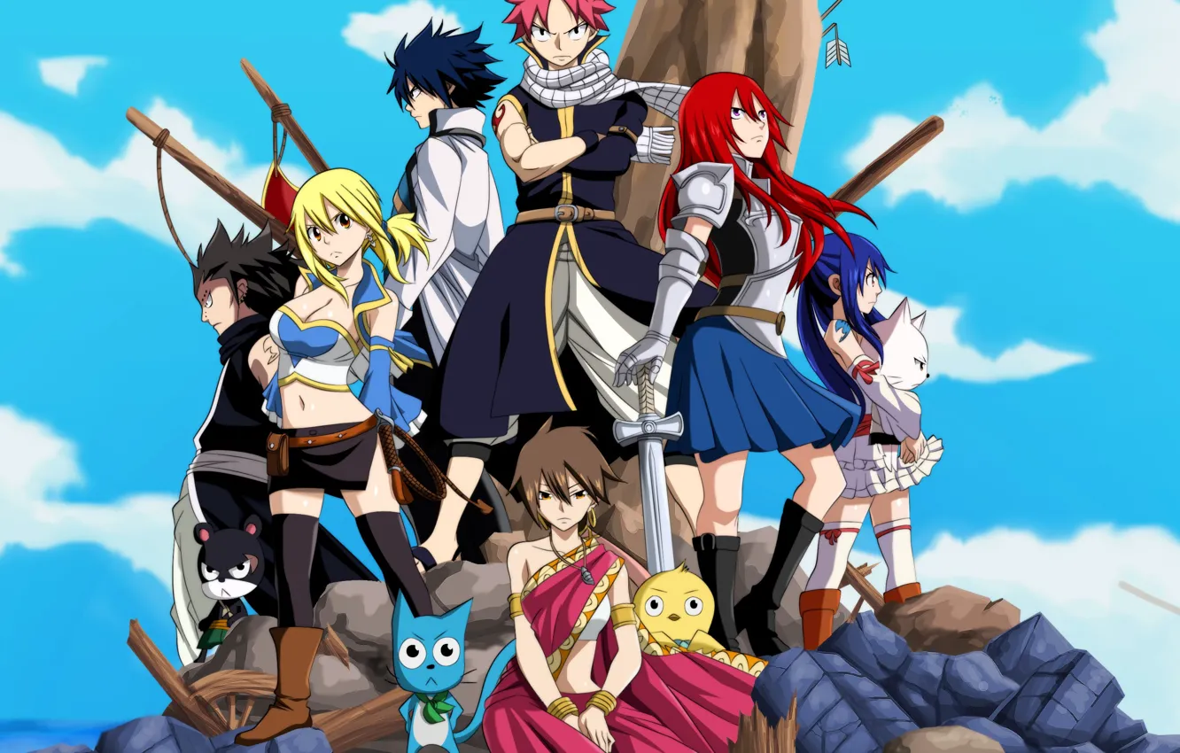 Photo wallpaper anime, cat, Lucy, manga, japanese, Fairy Tail, Natsu, arrow