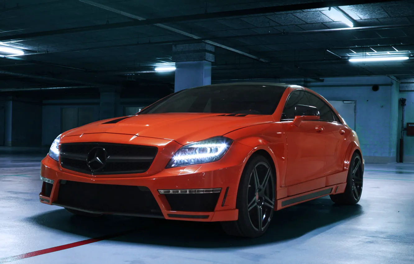 Photo wallpaper machine, lights, tuning, Mercedes-Benz, Mercedes, AMG, the front, handsome