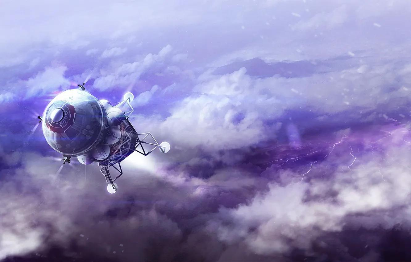 Photo wallpaper space, clouds, planet, camera, lander