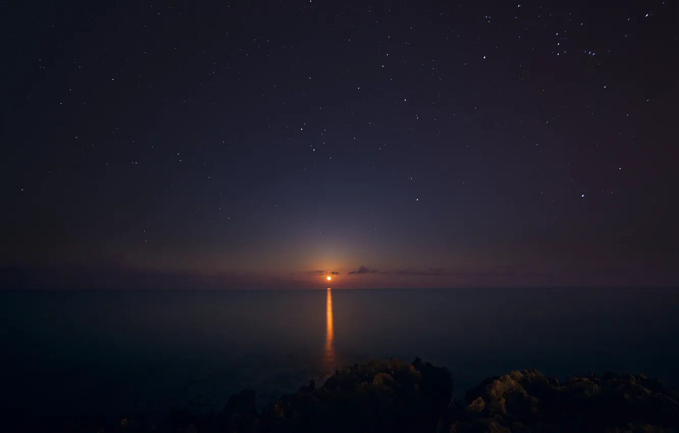 Photo wallpaper sea, the sky, stars, night, the evening