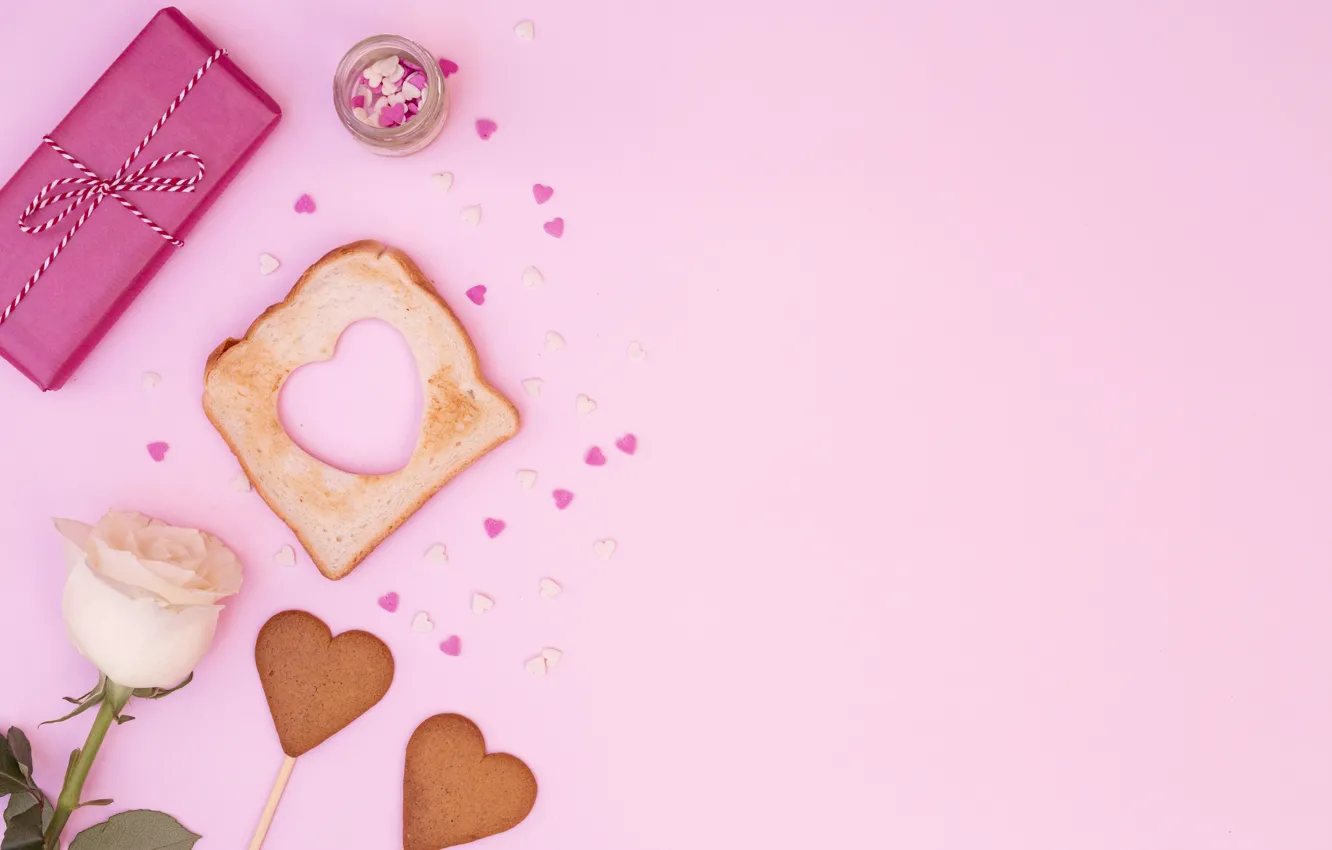 Photo wallpaper love, heart, roses, love, rose, pink background, heart, pink