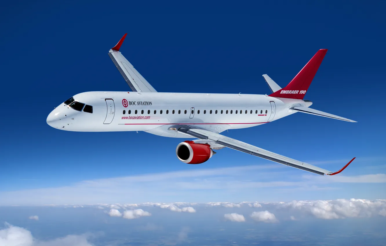 Photo wallpaper sky, clouds, plane, aviation, embaer 190