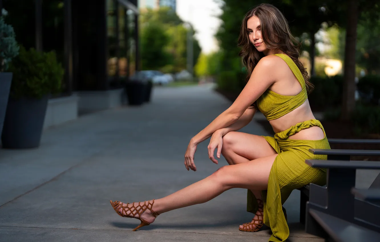 Photo wallpaper look, sexy, pose, model, skirt, portrait, makeup, figure