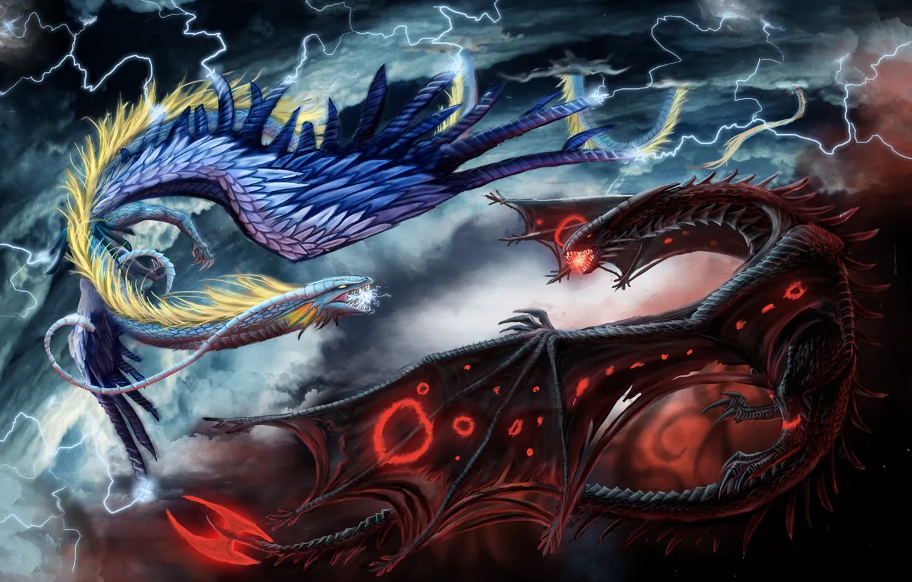 Photo wallpaper dragon, battle, The fight