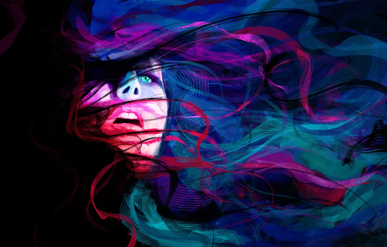 Photo wallpaper eyes, girl, line, abstraction, face