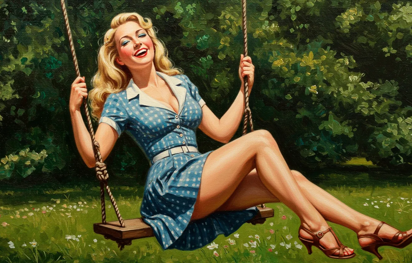 Photo wallpaper girl, swing, figure, art, wallpaper, girl, pin-up, art