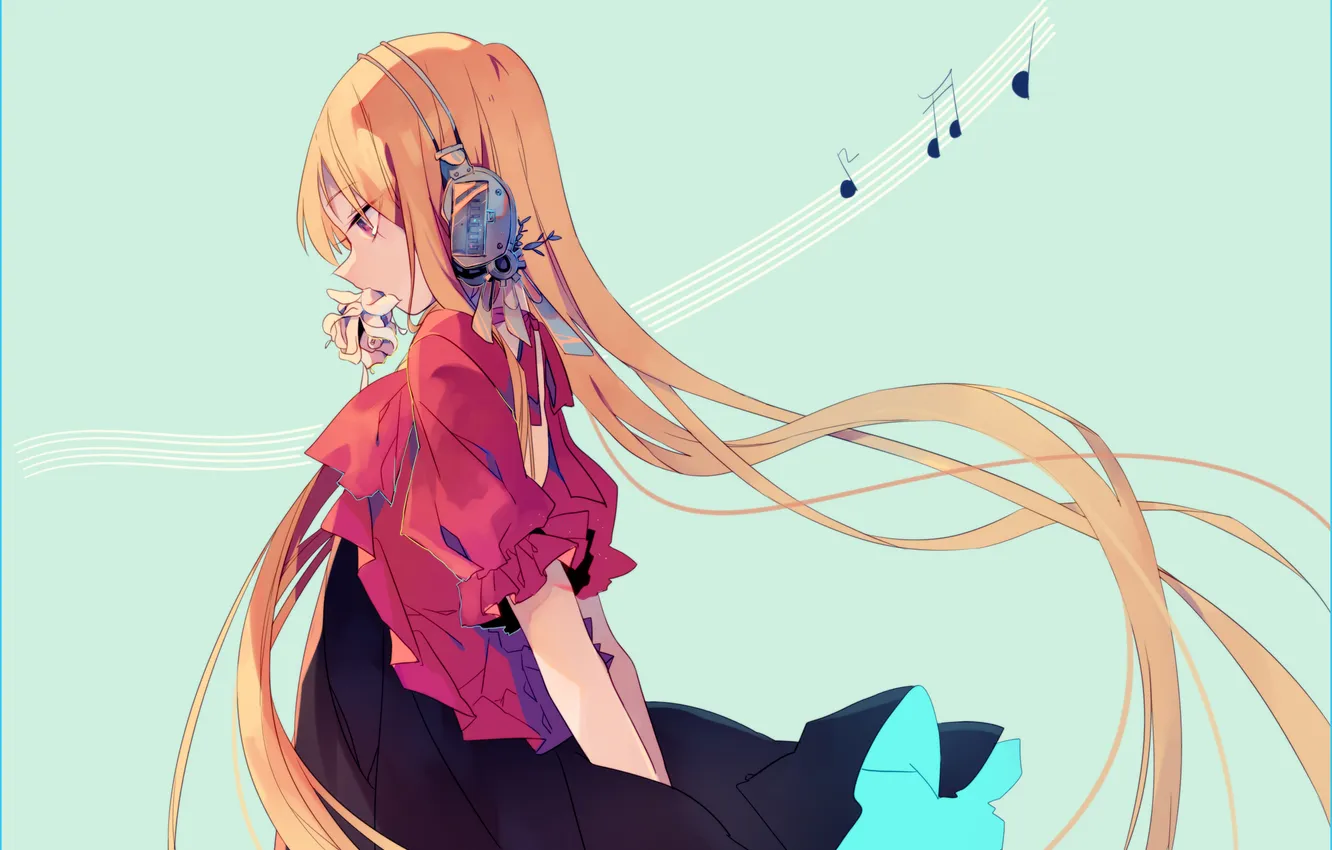 Photo wallpaper girl, flowers, notes, anime, headphones, art, marurodo