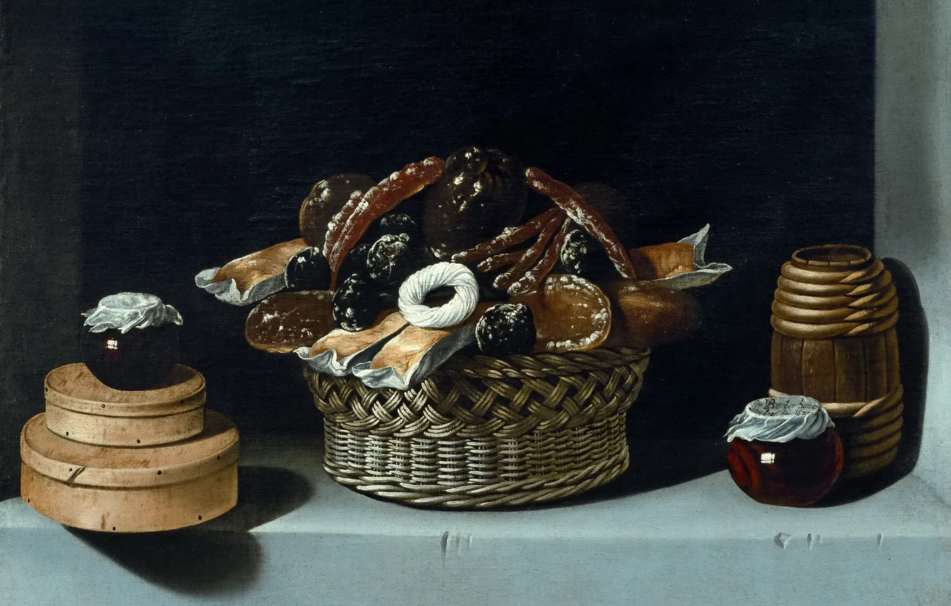 Photo wallpaper picture, still life, Juan van der Amen and Leon, Basket and Boxes of Sweets