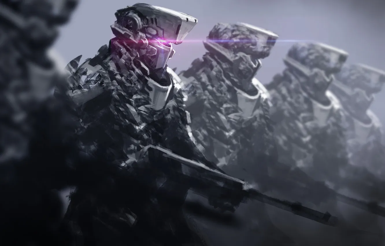 Photo wallpaper fiction, art, soldiers, helmet, cyborg