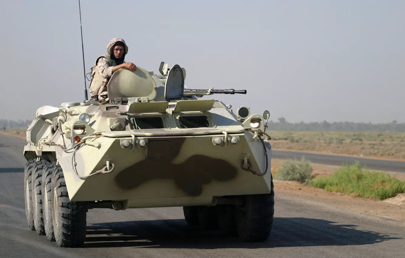 Photo wallpaper road, war, army, soldiers, Iraq, BTR-80