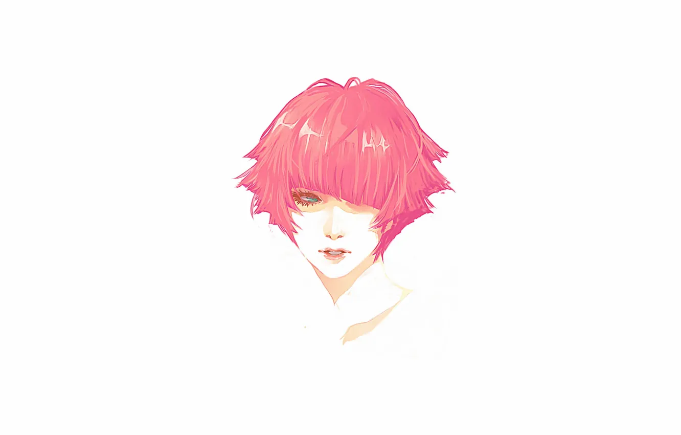 Photo wallpaper portrait, Girl, head, red, short hair