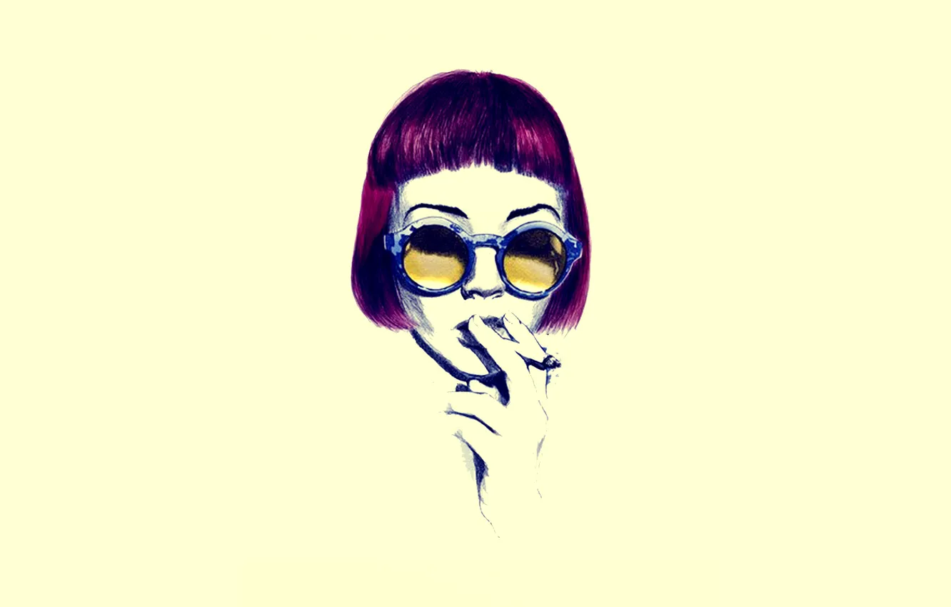 Photo wallpaper eyes, girl, yellow, hair, glasses, cigarette, minimal, Smoking