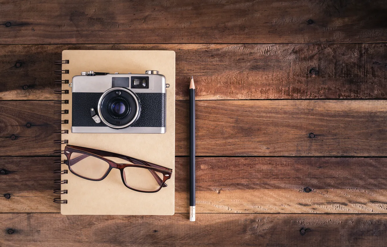 Photo wallpaper background, glasses, the camera, handle, Notepad