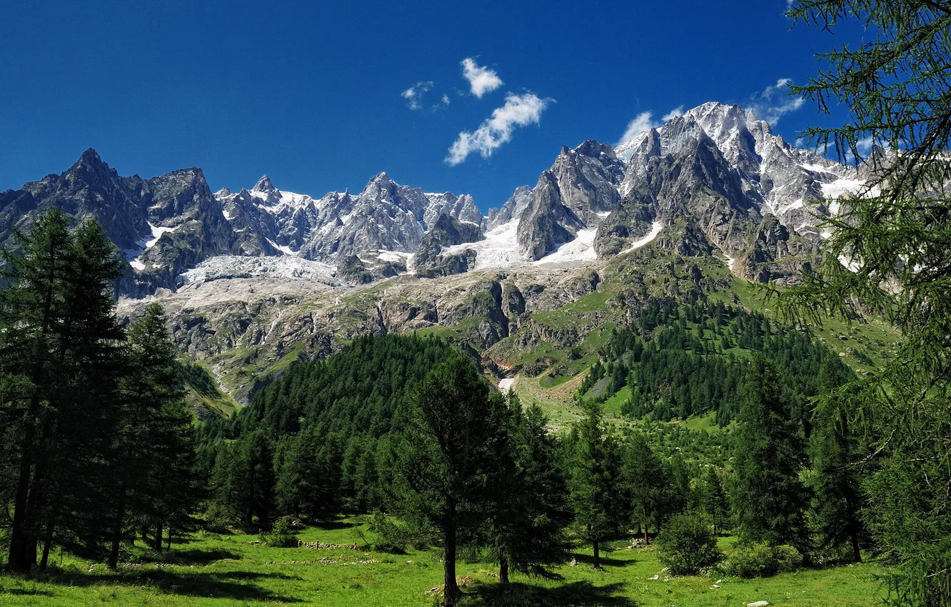 Photo wallpaper the sky, clouds, trees, mountains, nature, rocks