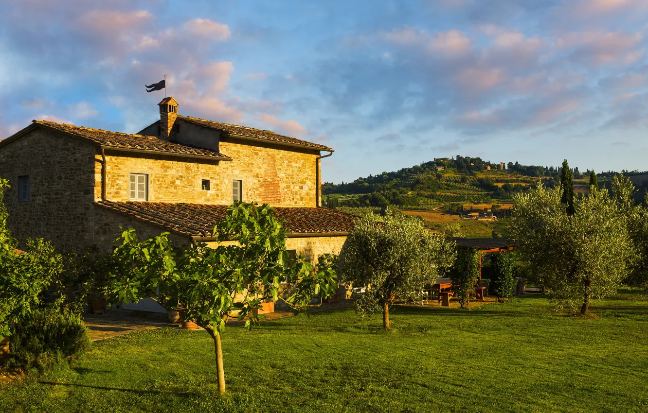 Photo wallpaper trees, house, field, garden, Italy, Tuscany, Tuscany