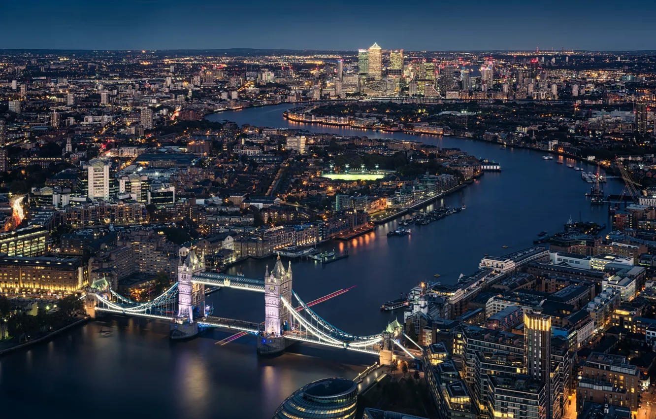 Photo wallpaper night, Tower Bridge, London, England, Thames River, cityscape, urban scene