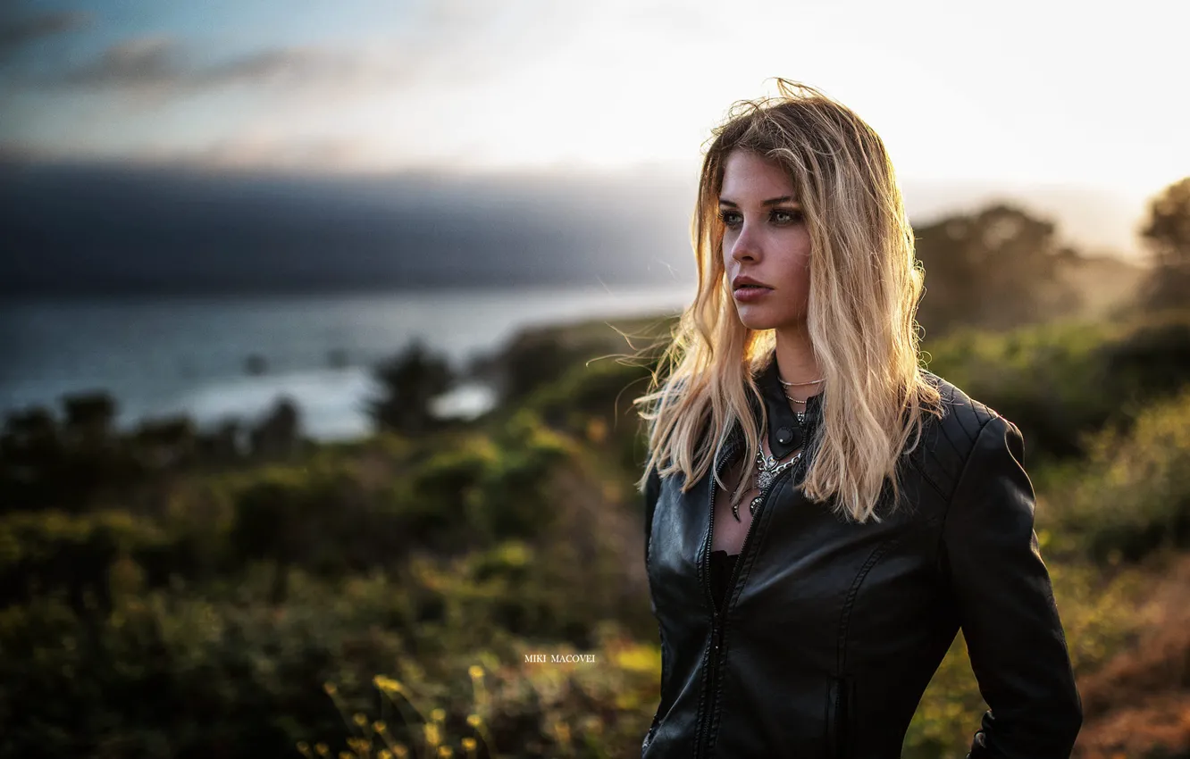 Photo wallpaper look, girl, nature, face, pose, model, makeup, jacket