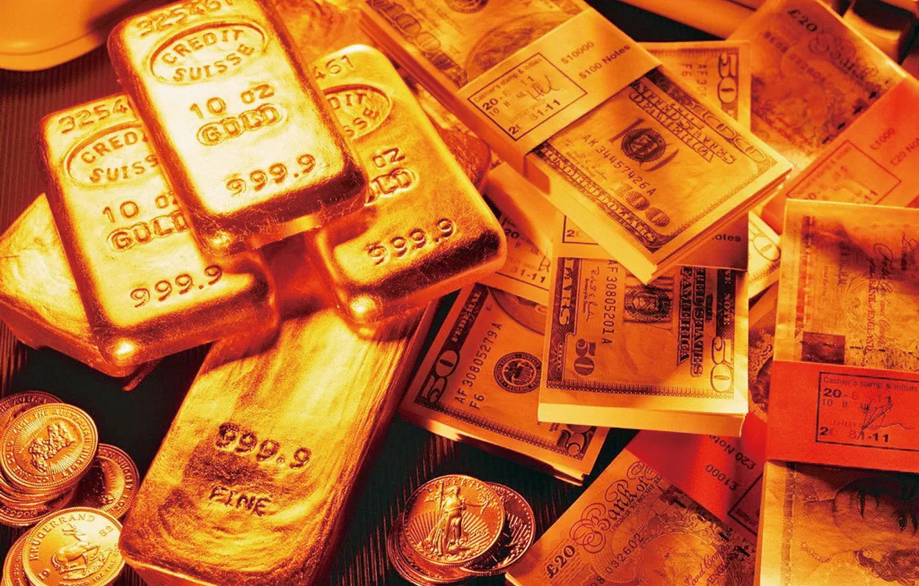 Photo wallpaper money, coins, bars