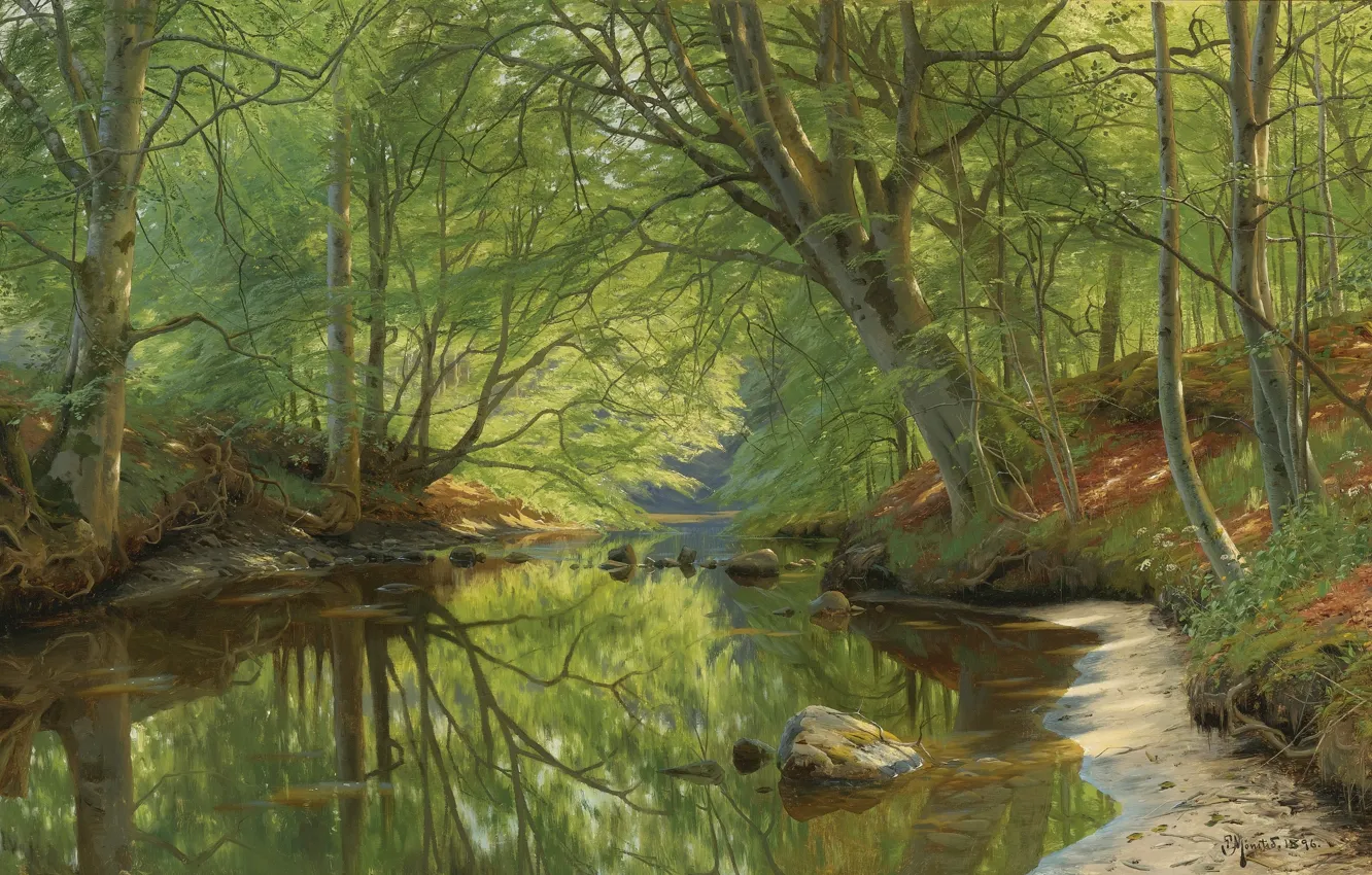 Photo wallpaper 1896, Danish painter, Forest stream, Peter Merk Of Menstad, Peder Mørk Mønsted, Danish realist painter, …