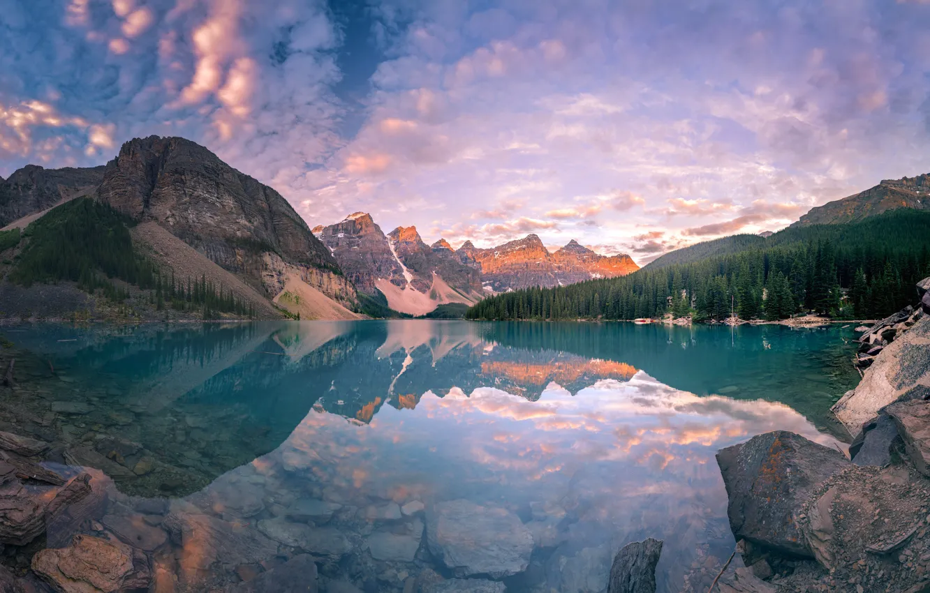 Photo wallpaper sunset, mountains, reflection, Canada, Canada, sunset, reflection, Lake Moraine