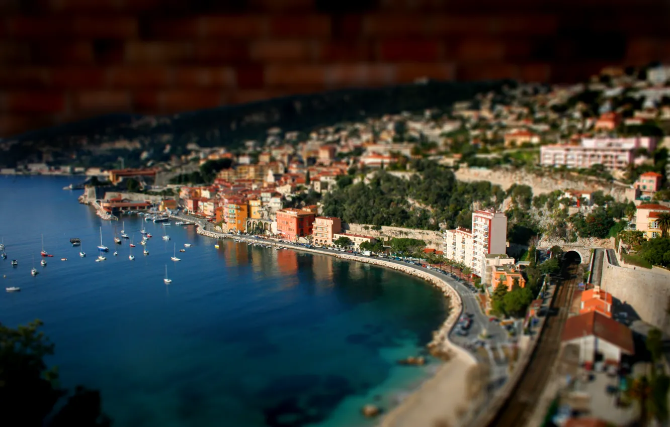 Photo wallpaper brick, yacht, tilt shift