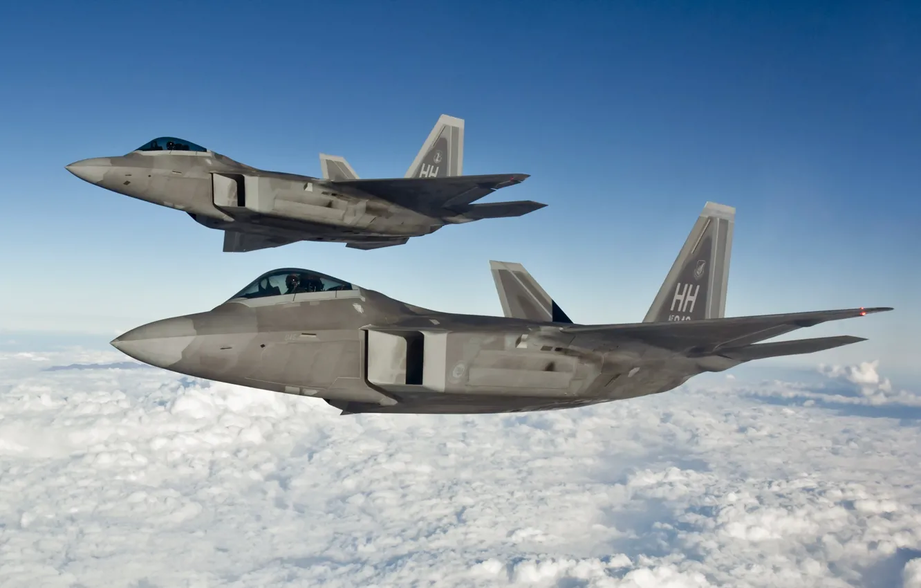 Photo wallpaper F-22, Raptors, Two