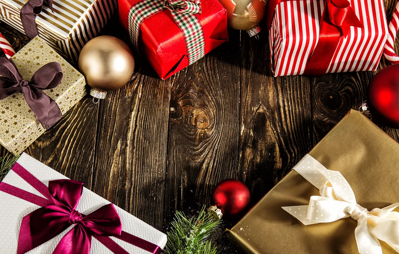 Photo wallpaper decoration, New Year, Christmas, gifts, Christmas, wood, New Year, decoration
