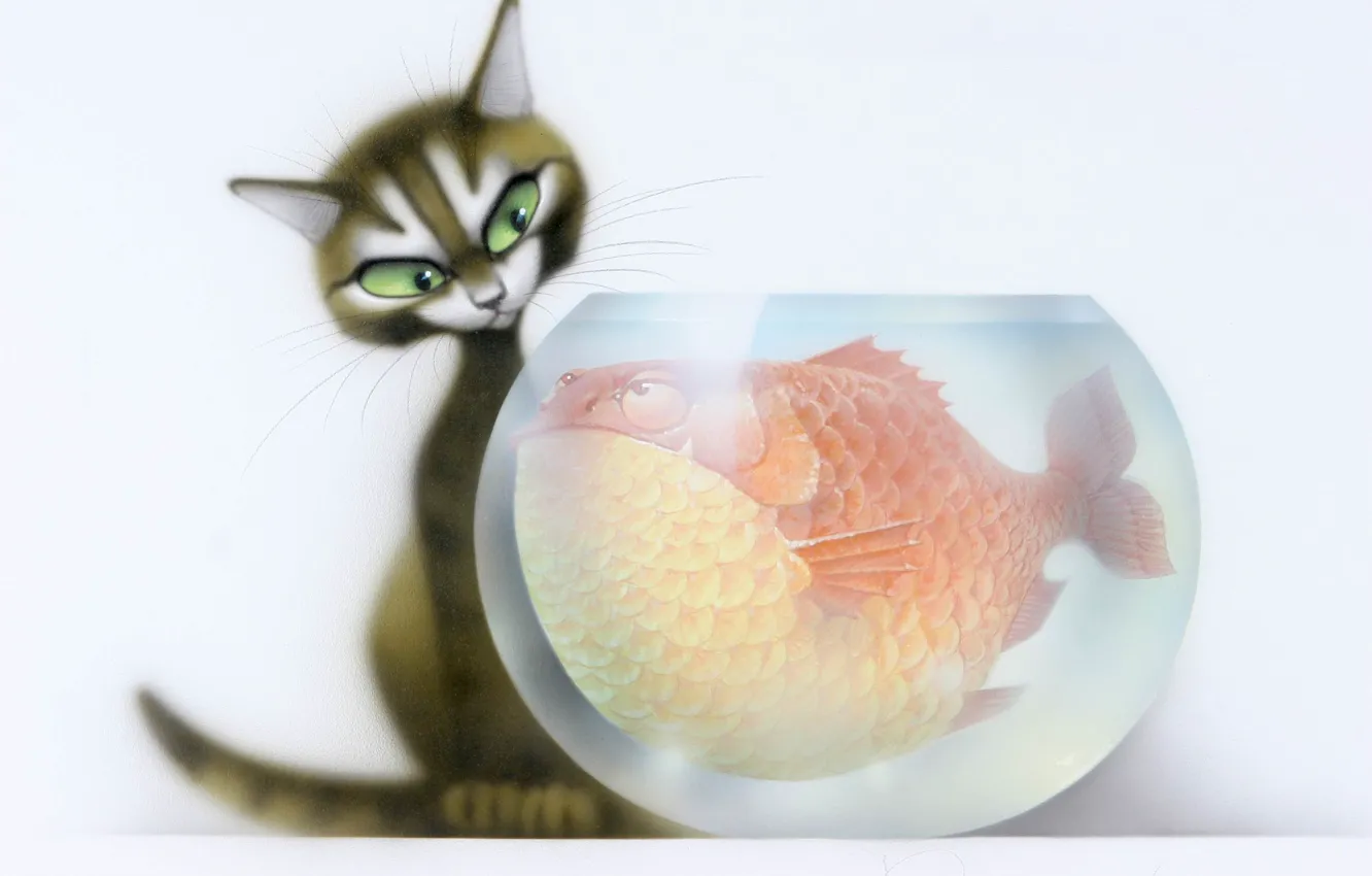 Photo wallpaper cat, aquarium, fish, the situation, art, children, Vladimir Stakheev