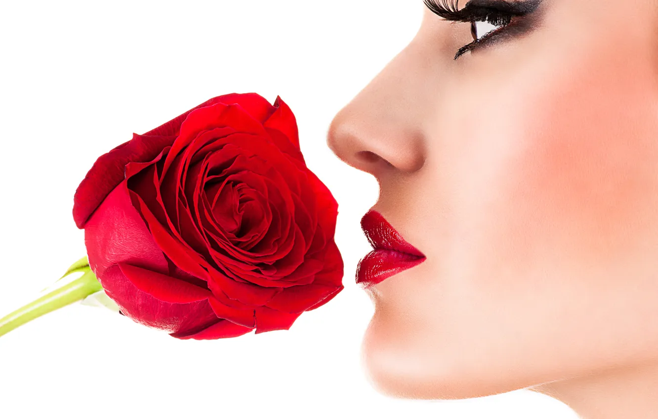 Photo wallpaper flower, girl, face, rose, makeup
