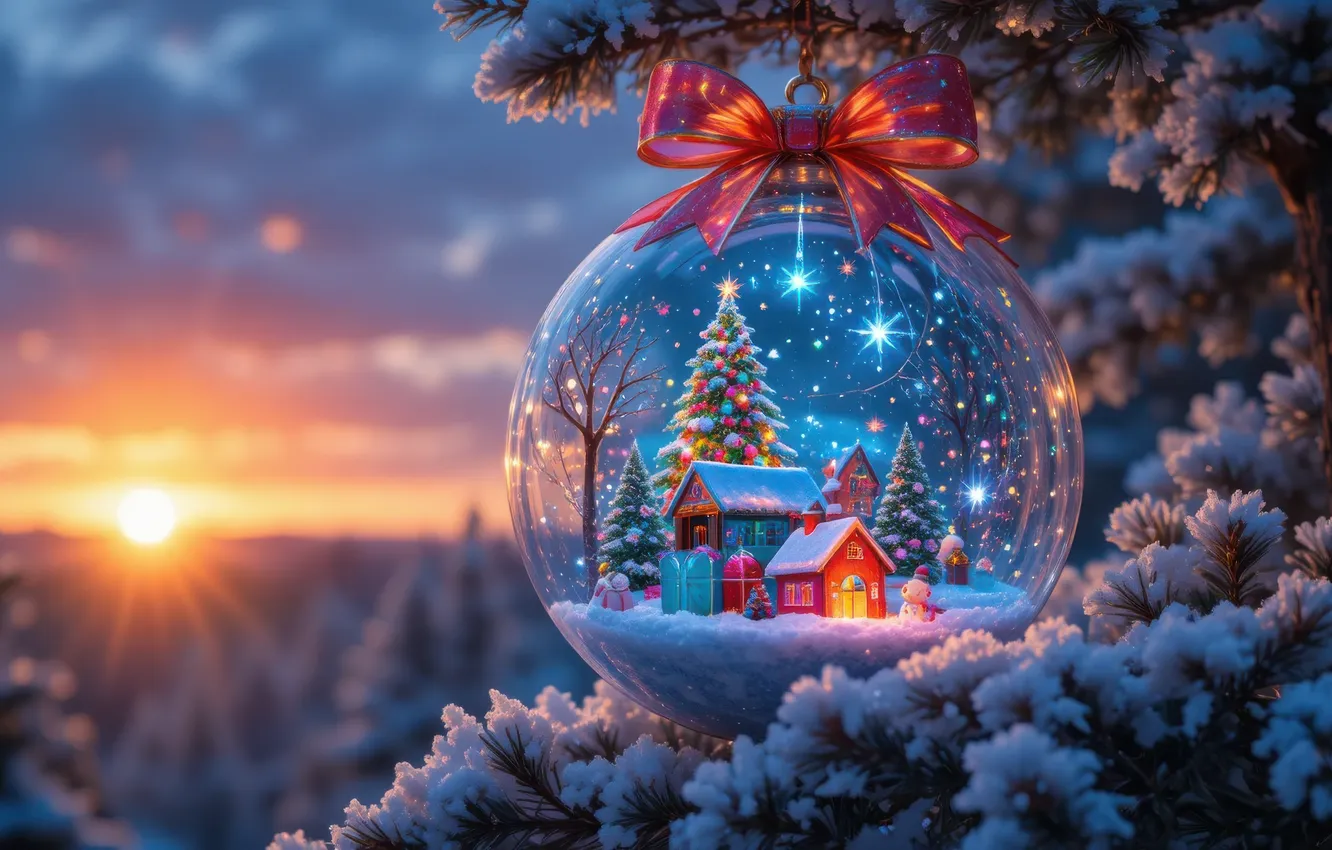 Photo wallpaper winter, frost, forest, the sky, the sun, stars, light, snow