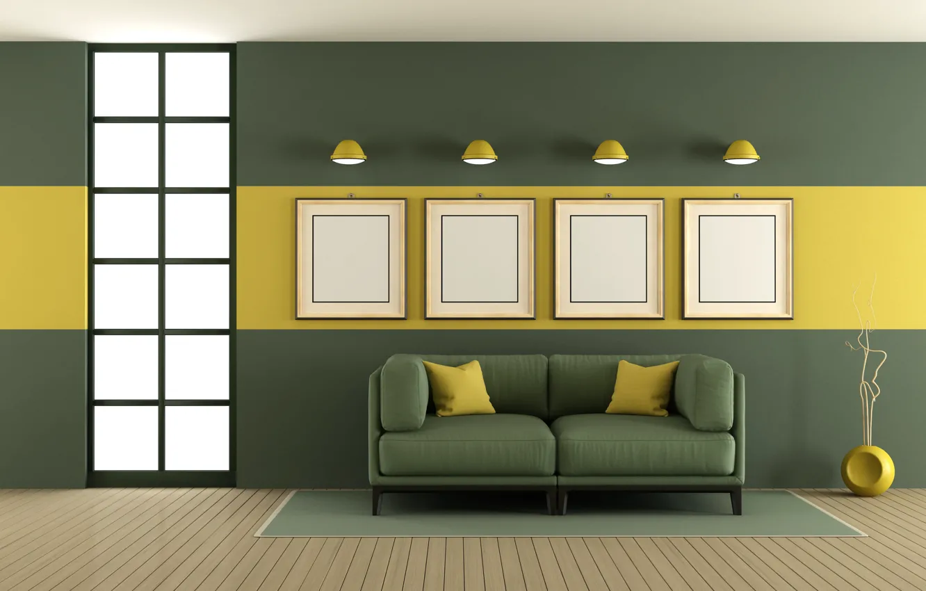 Photo wallpaper sofa, green, interior, living room, living room