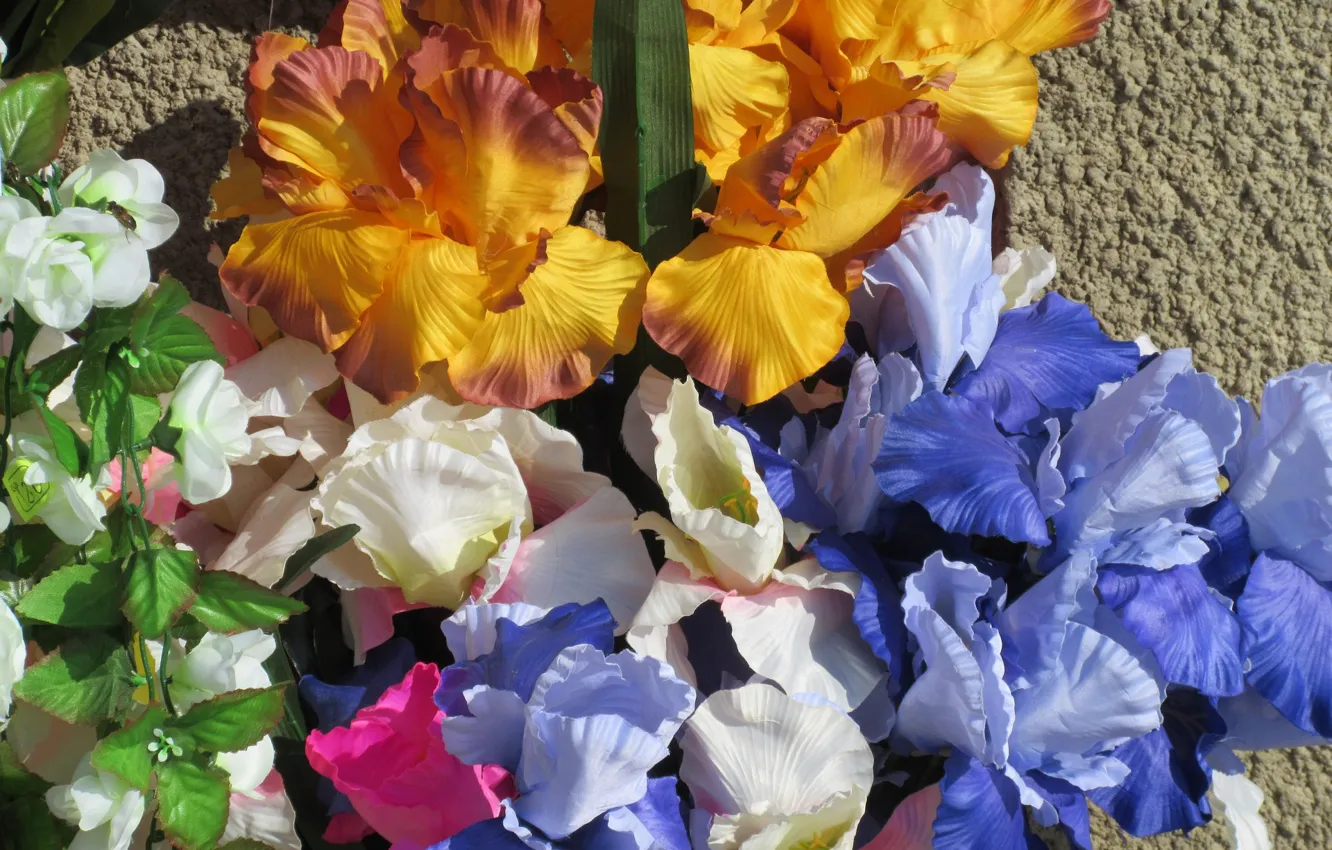 Photo wallpaper bouquet, iris, artificial flowers, Meduzanol ©