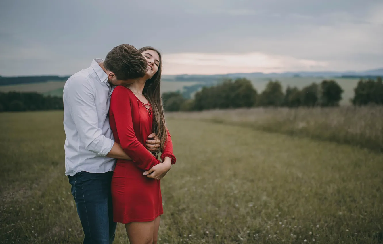 Photo wallpaper the sky, girl, happiness, nature, hugs, pair, male, lovers