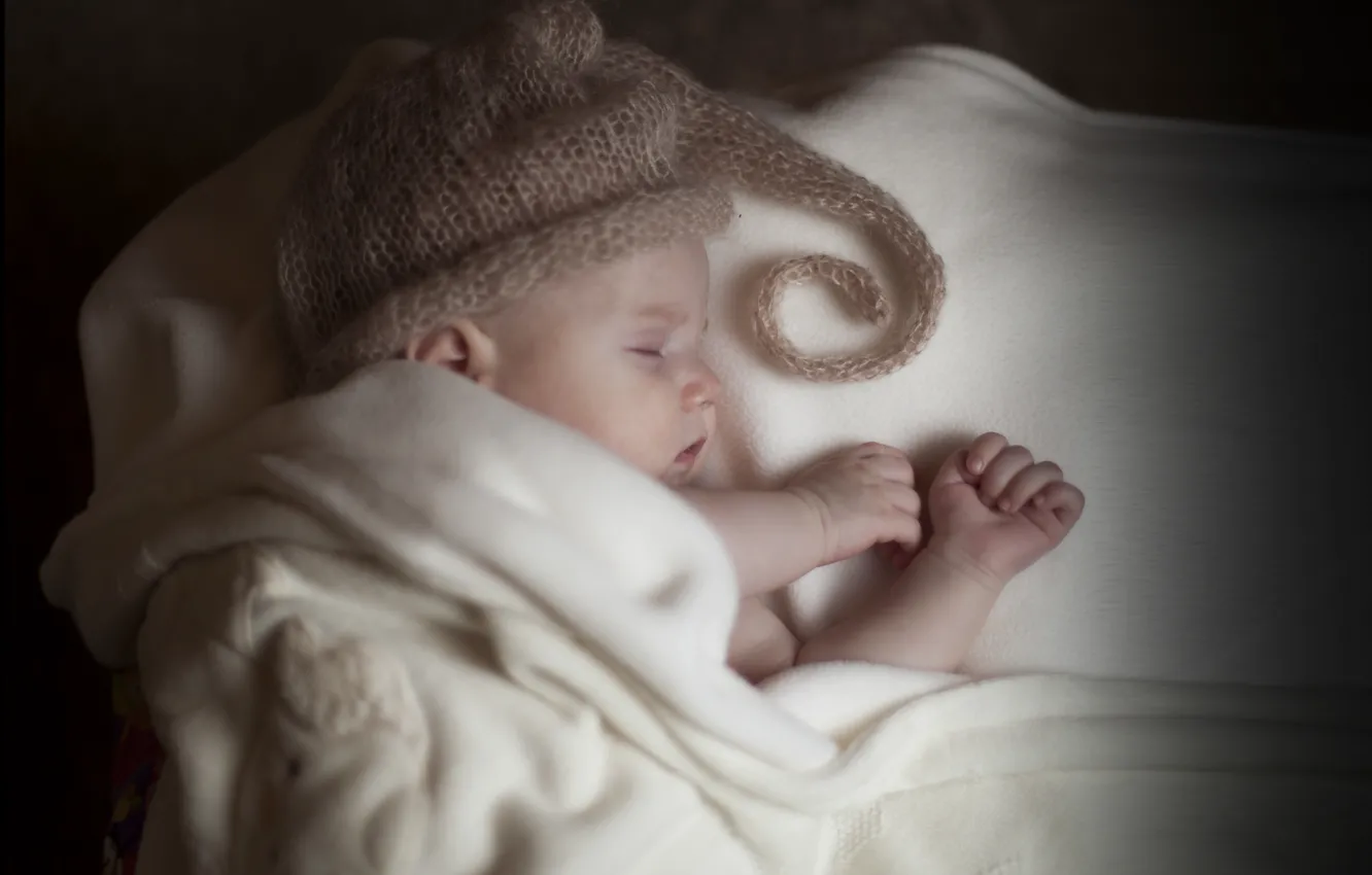 Photo wallpaper children, hat, sleep, baby, sleeping, blanket, child, baby