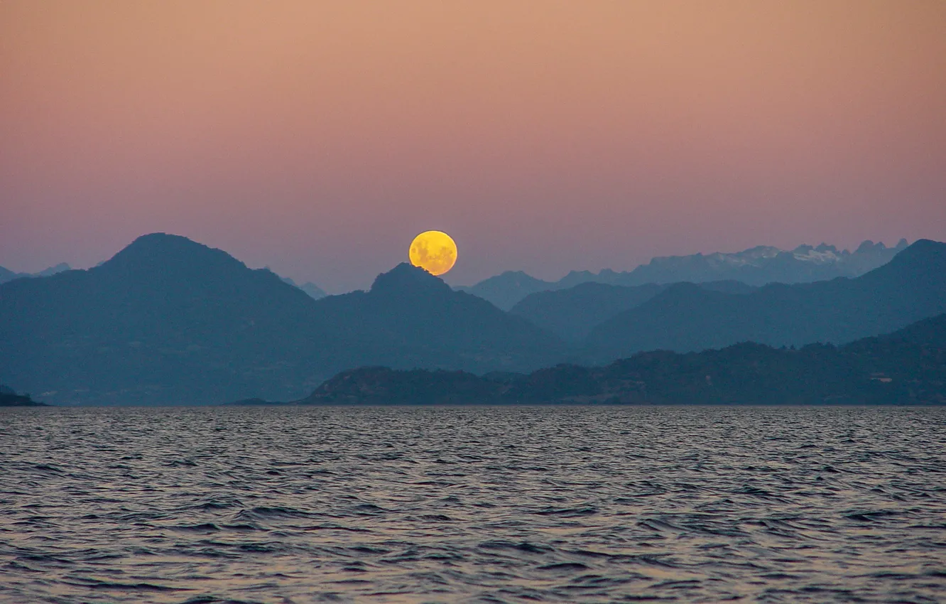 Photo wallpaper sea, the sky, mountains, the moon